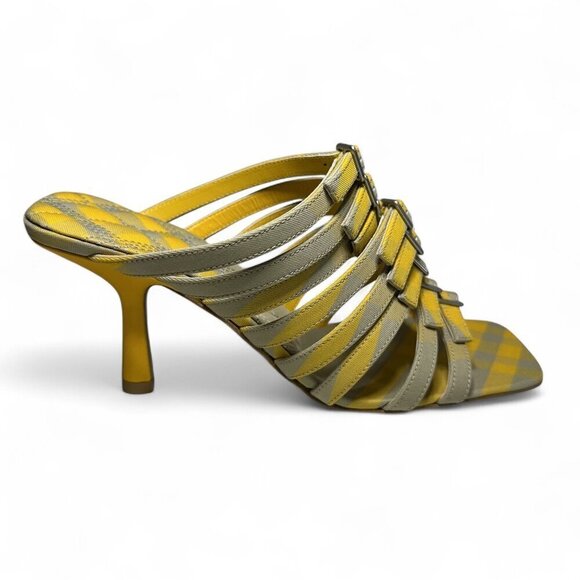 Burberry Women's Yellow Hunter Check Carmine Strap Heels Sandals Sz 38 EU NWT - Picture 16 of 16